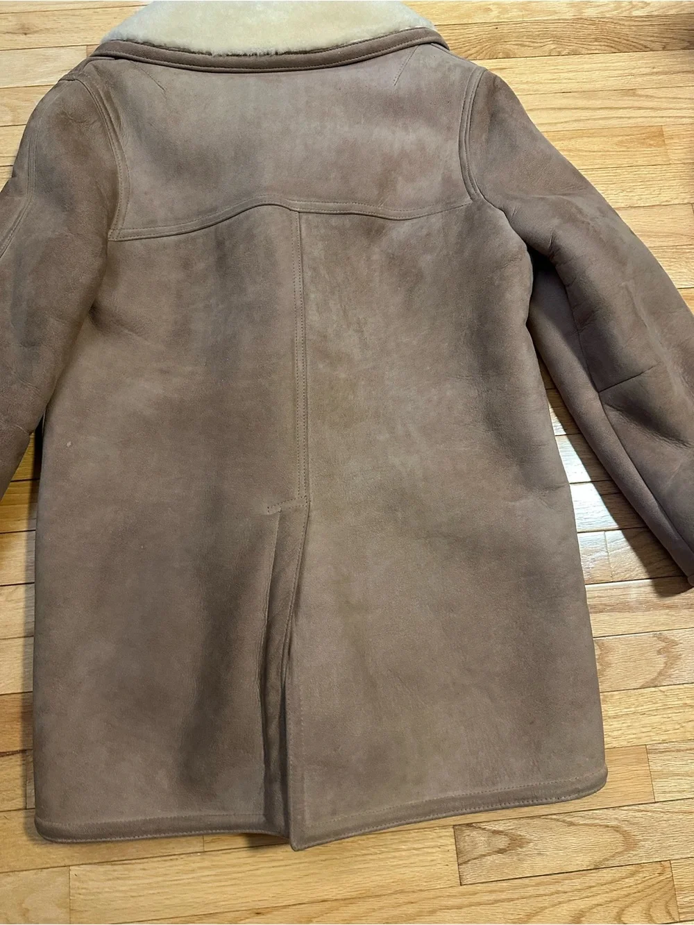 Sawyer Of Napa Macys Men’s Store Taupe Suede Coat with Cream Fur Lining Size 42